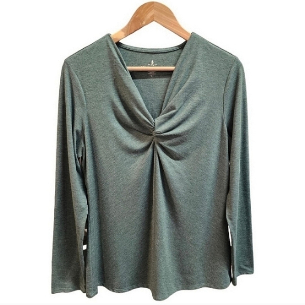 Royal Robbins Twist Front Top Size Large Green Casual Trim Fit V-Neck Long Sleev